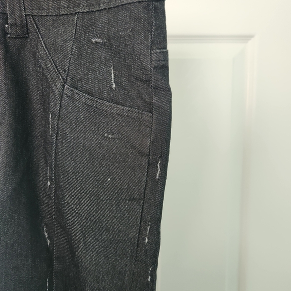 NWOT Forever 21 Black Denim Distressed Maxi Skirt with side slits - Picture 5 of 6